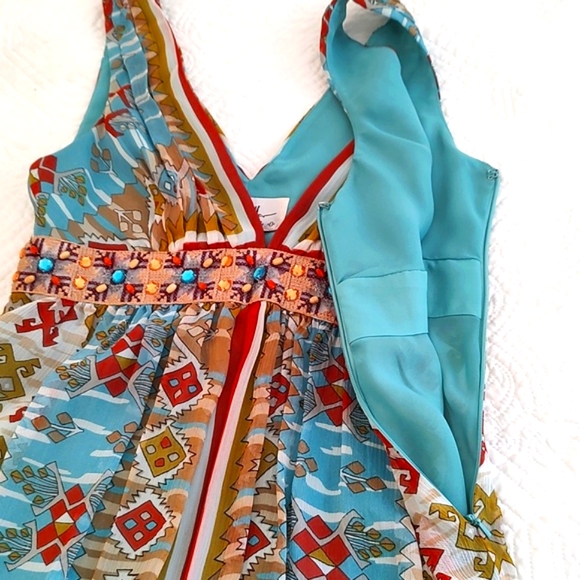 Nicole Miller Womens 100% Silk V-Neck Sleeveless Beaded Embroidered Waist/Size 4 - Picture 6 of 11